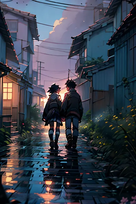 create a scene from your name movie made by makoto shinkai, it should be very beautiful and give happy feeling
  