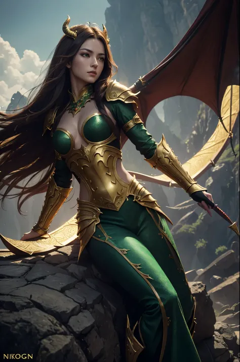 8K,dragon horn,sexy dragon chest armor,,A dragon princess full of elegance,Super beautiful(like the real thing),brown hair,Inside the Royal Palace,green rouge,golden eyes,sharp stab,masterpiece,Photorealistic RAW photos of the highest quality。bright colors...