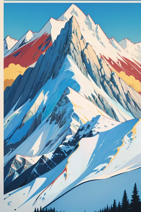 Samivel dessin vectoriel, Retro poster, vectoriel poster, Mountain vector retro poster, montagne des Alpes, Inspired by Samivel. couleur pastel, couleur douce