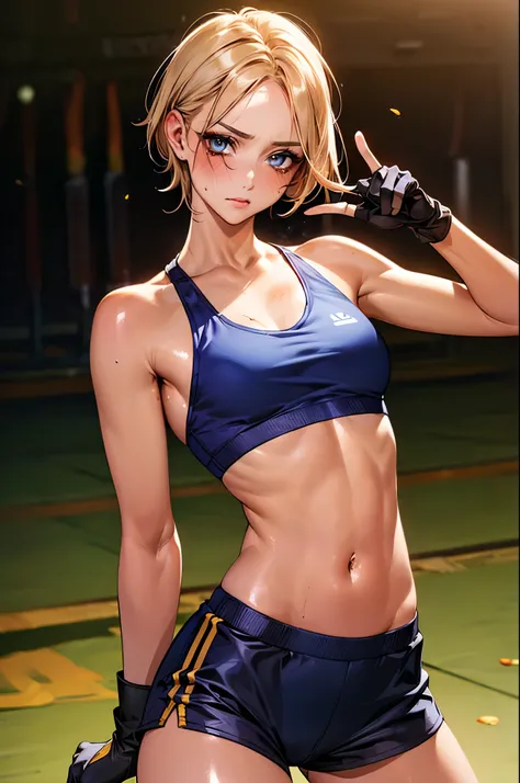 During a martial arts match、((perfect anatomy,realistic,:1.3,RAW Photography:1.3,masterpiece、highest quality、Ultra - High resolution、High resolution、Highly detailed CG、8K)),cowboy shot,1 female,solo,20 year old beauty、female martial arts athlete、beautiful ...