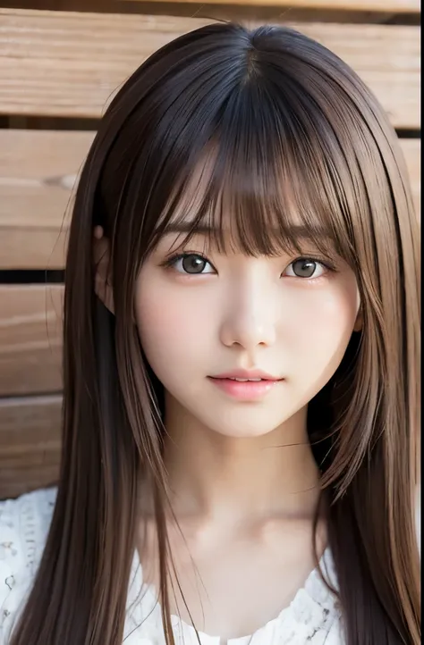 realistic pictures　4k high quality　yuna taira　japan girl at 15 years old　beautiful girl　long straight hair　with bangs　glossy lip...