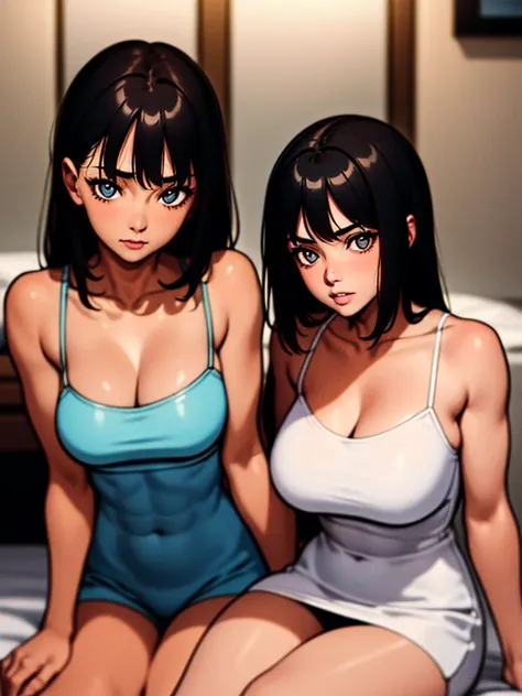 ((Top Quality, 8k, Masterpiece: 1.3)), Beauty, Hide Face, 1 Girl, Beautiful: 1.3, Slender Abs: 1.1, Camisole, Cleavage, Black Hair short , (While Sitting on the Bed), Ultra Detailed Face, Highly Detailed Lips, Detailed Eyes, Double Eyelids