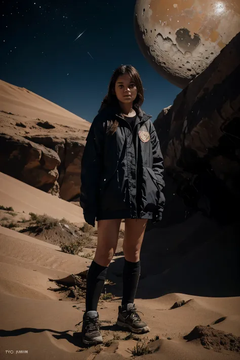 A girl standing on an unknown planet meets an unusual animal