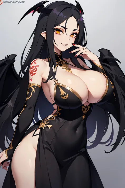 Absolutely gorgeous, (slim, athletic body:1.1), stunningly sexy,(messy long black hair), (red threads hair:1.2), (black raven feather dress:1.2), (black thin lipstick:1.2), (goth aesthetic), (tattoos:1.1), (gold earings), (long black claws:1.1), (raven win...