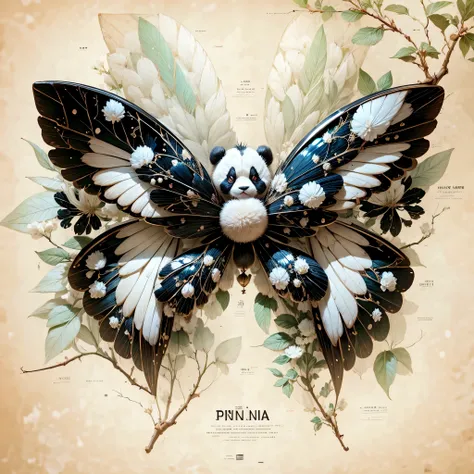 panda elements，Panda pattern printed on the wings。There are black and white hairs around the wings