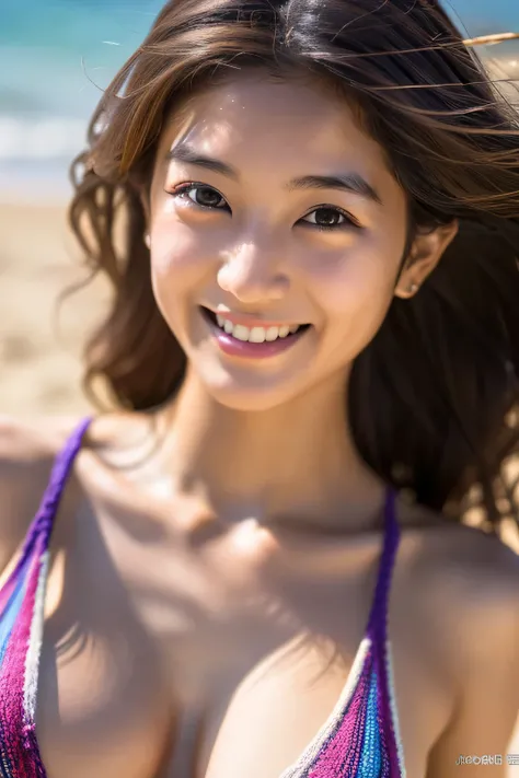 masterpiece, highest quality, Photoreal, Super detailed, finely, High resolution, 8k wallpaper, Professional, Advanced level of detail, College girls having fun on the sandy beach, Slender Japan woman, ((facing the front)), detailed clavicle, Medium chest、...