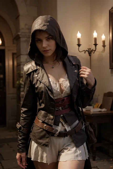 mulher com traje de assassins creed unity