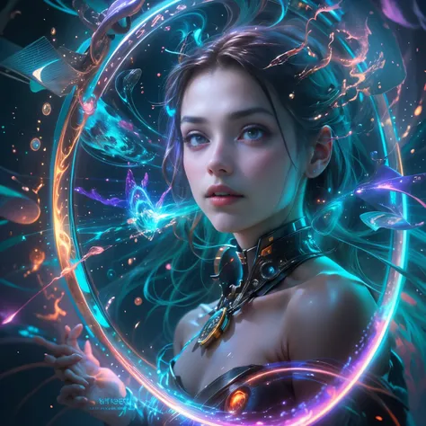 (highest quality,4k,8K,High resolution,masterpiece:1.2),Super detailed,(realistic,photorealistic,photo-realistic:1.37),Equipped with time travel device, time leap, beautiful girl, A stunning depiction of time and space, retro futuristic costumes, mysteriou...