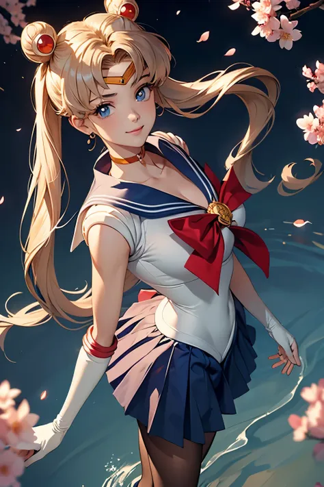 (((seductive smile,angle perspective from below, seeing from the perspective pantyhose, cameltoe))),sailor moon, usagi, solo, fl...