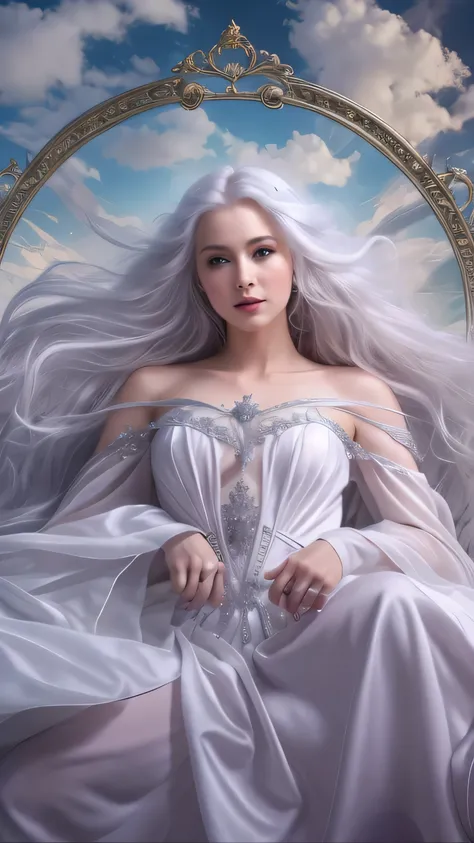 arafed woman with long hair and a dress on a bed, ethereal beauty, fantasy woman, beautiful fantasy portrait, beautiful fantasy maiden, beautiful fantasy art portrait, very beautiful elven top model, beautiful maiden, girl silver hair, fantasy portrait, go...