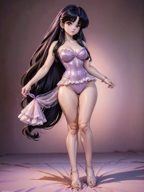 Garota anime de cabelo escuro com saia vestido longo purple meio transparente e espartilho, 16 anos, corpo bonito, seios grandes, com hand in panties , hand in hair, Garota sexy, purple cabelo, mechas de cabelo laterais, mechas de cabelo na lateral do rost...