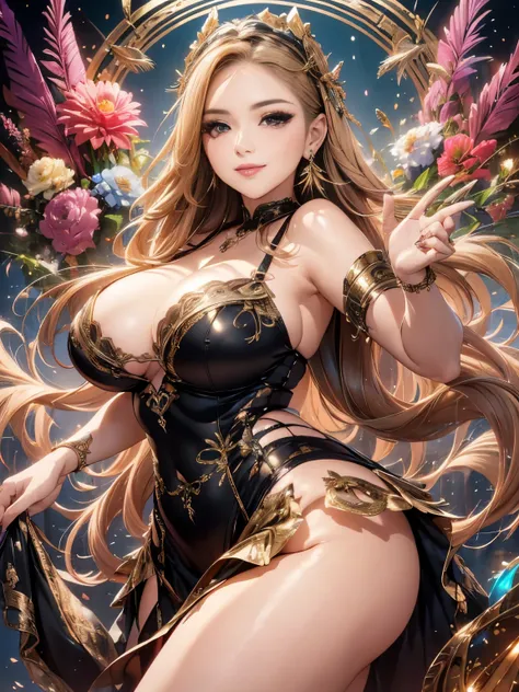 去最高のmasterpiece、beautiful美しさ, 3D, rich, blonde, skirt, stockings, high heels, star、(Highly detailed CG Unity 8K wallpaper),(masterpiece), (highest quality), (Super detailed), (best work),(best shadow), (8K,Raw photo),mature woman、sensual curves、お尻のmasterpi...