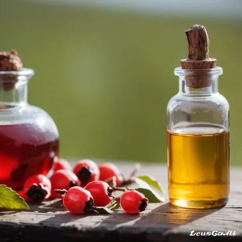 there is a bottle of oil and some fruits on a table, oils, arte em alta, cooking oil, por Eugeniusz Zak, foto do produto em close, by Thomas Häfner, por Dietmar Damerau, por Aleksander Gierymski, caseiro, Manuka, foto do produto em miniatura, liquids, Imag...