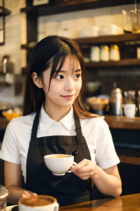 Woman working in a café,Japanese,photograph