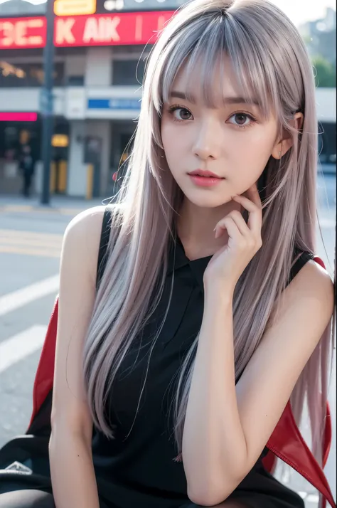 Artworks, super high and high, 8K resolution, accurate facial features, depth is depth of field, a perfect face, girl, only person, SSMILE, long gray hair, pink hair, cross bangs, cross bangs, crossing bangs, crossing bangs, crossing bangs, crossing bangs,...