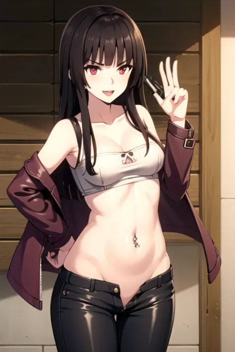 Glass, woman, red eyes, long hair, black hair, straight hair, masterpiece, best quality, highly detailed, a girls with a gun, evil smile , open mouth, sexy gaze, badass
pose , evil smile, smile, (nsfw) not safe for work, guns blazing, anime girl with long ...