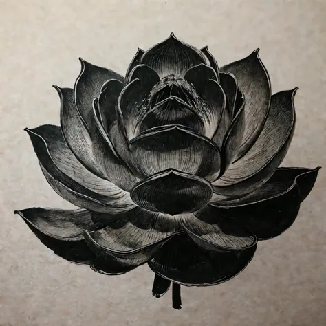 Chinese traditional ink painting，black lotus，lotus leaf