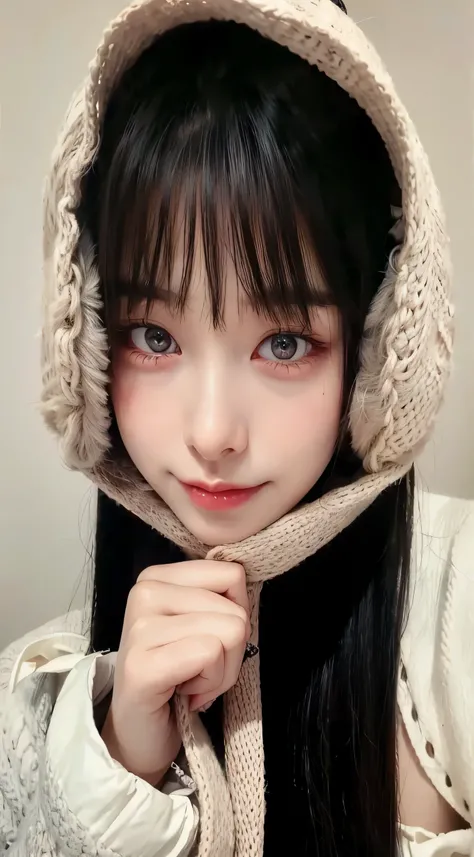 a closeup of a woman wearing a hat and sweater., pale korean adorable face, ulzzang, joven y adorable rostro coreano, Linda chica kawaii, Young cute pale asian face, linda hermosa, con cara linda - fina, lindocore, Lalisa Manobal, chica linda-cara-fina, re...