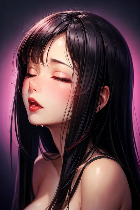 Woman, casual clothing, eyeliner, red lips, NSFW, sperm, salivating, orgasm, closed eyes,  background, Surrealism, cinematic lighting, close-up, UHD, ccurate, masterpiece, textured skin, super detail, high quality