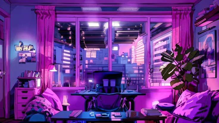 girls are traders, pink theme, style anime, computer, living room, in the computer screen is chart stock night light , (very det...