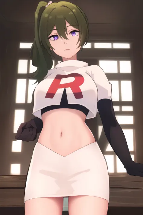 (masterpiece), best quality, high resolution, extremely detailed, detailed background, perfect lighting,ubel, medium hair, hair between eyes, green hair, side ponytail, (purple eyes:1.1), joyful eyes, cute pose, BREAK indoors, hot springs, BREAK looking at...