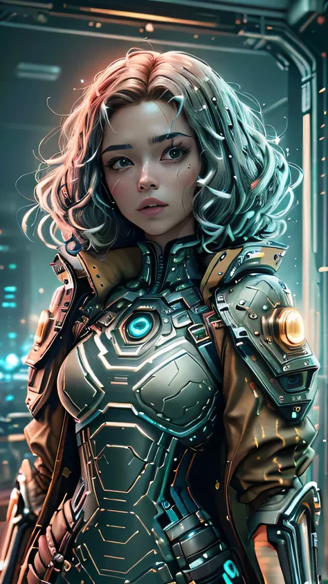 ((Melhor qualidade)), ((obra de arte)), (detalhado:1.4), 3D, uma imagem de uma linda mulher cyberpunk com cabelos grossos e volumosos,light particles, pura energia caos antitecnologia,HDR (high-range dynamics),rastreamento de raio,NVIDIA RTX,Super-resoluti...