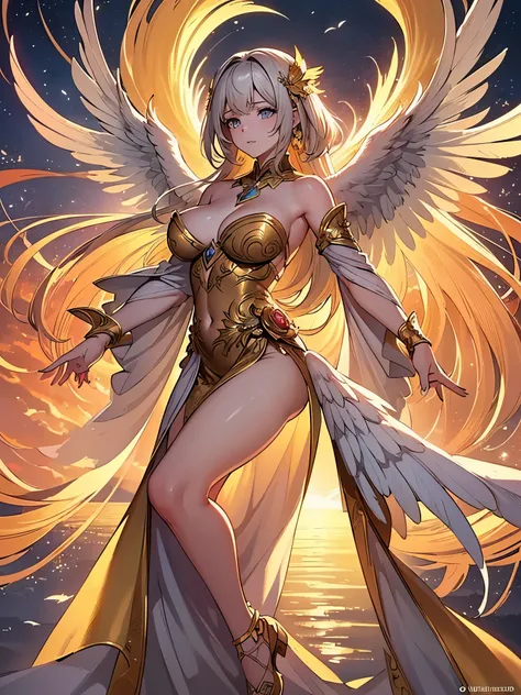 ((highest quality)),(ultra high resolution),(Super detailed),(detailed description),((best CG)),(best work of art),super precision art,amazing drawing art,(Art with precise details:1.5), big wings that wrap her around,powerful flapping of wings,Dancing, sh...