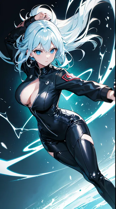 Cool image of a anime woman hero dressed in black wielding lightning