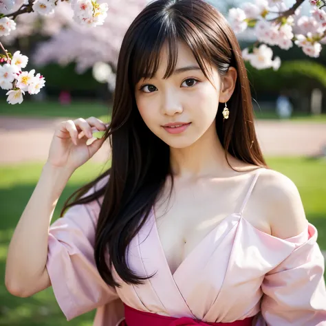 Best-quality, Masterpiece, Ultra-High-Resolution, (Photorealistic:1.4), Raw-Photo, 1girl, the most famous Japanese idol, having a lot of fun at cherry blossoms viewing party, completely drunk, extremely cute drunk-face like the most popular Japanese idol, ...