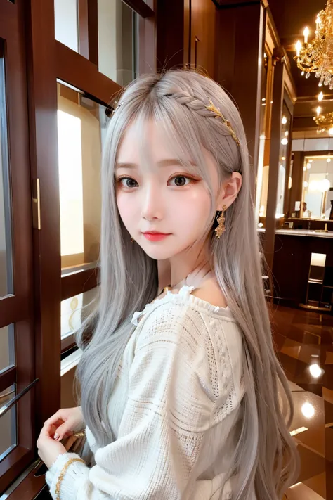 masterpiece, highest quality, Super detailed, figure, close, straight, face focus, 1 girl, gray hair, golden eyes, long hair, Hello, angel wings, calm expression, view viewer