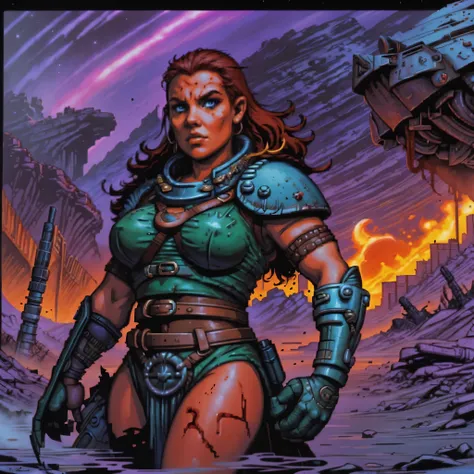 one barbarian girl, red head girl, space-warrior girl, cyborg girl, beautiful bbw girl, chubby girl, woman-warrior, whole body, ...