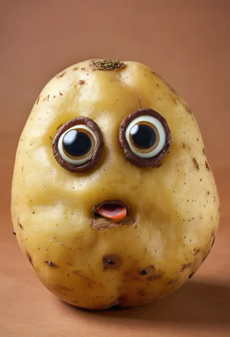 A potato with eyes and a mouth