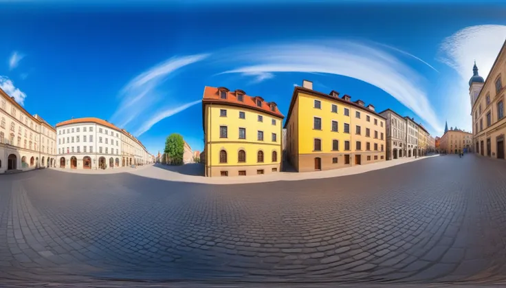 (ultra-detailed, highres, realistic photography:1.2), panorama of the historic part of the city, panorama of the historic street, old historic buildings, , Ultra Wide Angle, FishEye lens, vibrant color tones, dramatic lighting