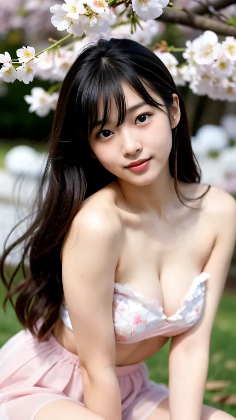 Best-quality, Masterpiece, Ultra-High-Resolution, (Photorealistic:1.4), Raw-Photo, 1girl, 15-years-old, the most famous Japanese idol, having a lot of fun at cherry blossoms viewing party, completely drunk, dynamic-pose, extremely cute drunk-face like the ...