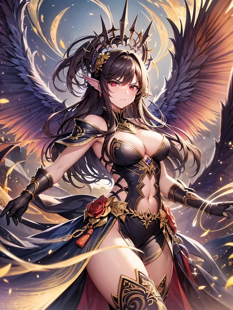 ((highest quality)),(ultra high resolution),(Super detailed),(detailed description),((best CG)),(best work of art),super precision art,amazing drawing art,(Fantasy art with precise details:1.5), (Female angels:1.6),(angry face:1.5),(Big wings of light that...