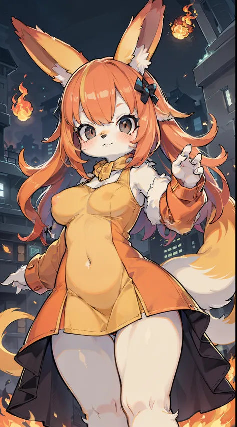 masterpiece, best quality, HD, ultra-detailed, 1girl, vivid colors, Pokémon Flareon, Red Eevee, Flame pokemon, Fire pokemon, (furry:1.35), humanoid, humanization, anthropomorphic, on 2 legs, beautiful detailed (black eyes), big (black eyes), Fire and flame...