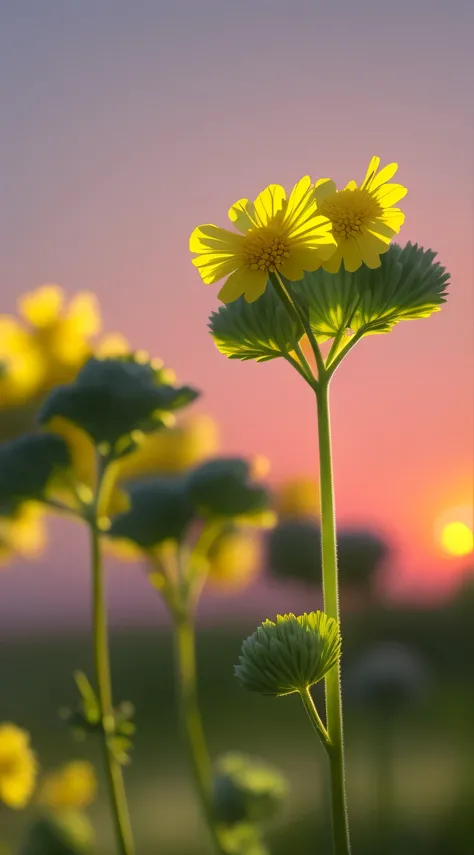 A canola flower，A canola flower特写，Swinging in the wind HD quality，imagine，sunset background