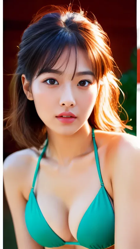 Hyper-Realism, (Photorealsitic:1.4), 8K, maximum resolution, (​masterpiece), highly detailed, Professional, best quality, Refined face, beautiful woman, detailed beautiful eyes and lip, beautiful face, idol face, full body, whole body, bikini