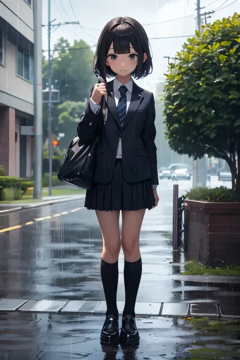 elementary school schoolyard,rain,cloudy,full body figure