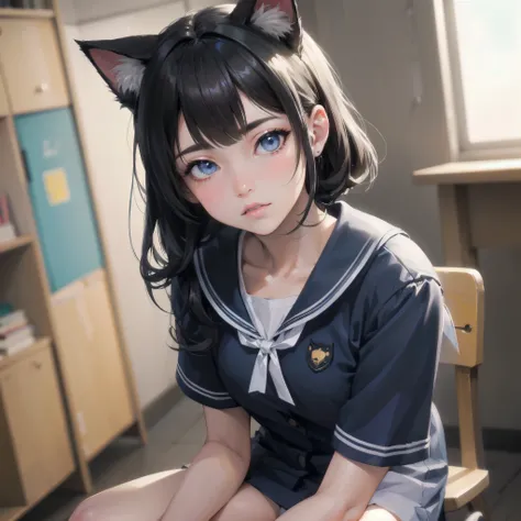 high quality,hd,16k,sharp line,1girl,cat ears,cat tail ,cute face, large breasts ,nice legs,,focus girl,detailed beautiful face,detailed clothes,beautiful eyes,sexy,dynamic angle