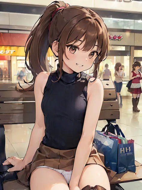 (masterpiece, highest quality, High resolution, realistic pictures, realistic skin:1.1),
(女性はShopping Mall Benchに座っている:1.8),
(she is sitting with her legs closed: 1.6),
(Please use the female panty shots facing the front.:1.8),
(grinning expression:1.5),
(...