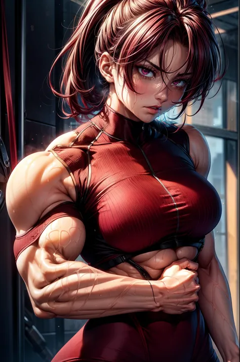 full_body, burgandy color, (extremely detailed CG unity 8k wallpaper,masterpiece, best quality, ultra-detailed), realistic illumination, realistic shadows, muscular and ripped, tight white gym clothes, intricate and complex detailing,short and tousled burg...