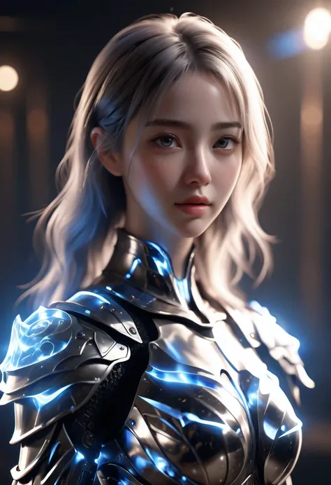 ((Unreal Engine 5)), Realistic rendering, Excellent, (Full set of black knight armor),looking at camera, standing in the studio, pretty face, cosmetic, computer generated image blending, (photorealism:1.2), Surreal ultra high definition face,bare shoulders...