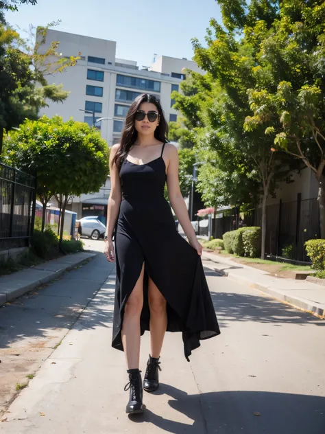 "((obra de arte)), Melhor qualidade, vestido vitoriano sensual, a feliz e elegante Lauren Jauregui passeando por uma cidade animada, plano amplo, exciting scenery in the background, luz dourada, sombras suaves."