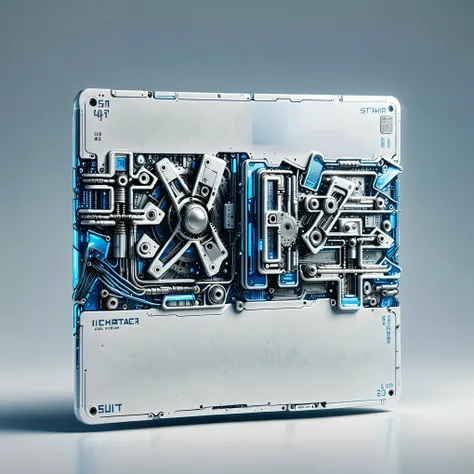 (metal card:1.5), digital art，cyberpunk，(white ceramic housing:1.5)，blue transparent glass，3d rendering，ray tracing，reasonable s...