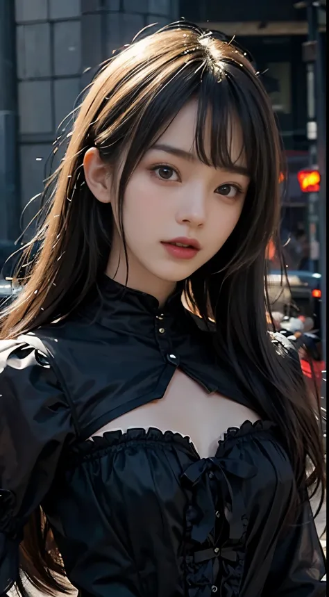 top-quality　​masterpiece　8K  ultra-detailed face　One woman wearing colorful Gothic Lolita　Full body photo　kawaii pose　Sexy Pictures　Focus on the face　Close-range photography　profetional lighting　Vibrant photo　Happy expression　Sullen expression　Ecstatic loo...