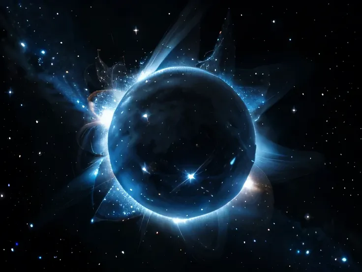 A neutron star, Star, Blue star, Blue color star, Blue, Black background, high temperature, blue fire on the surface of the star, no galaxy