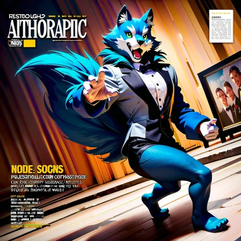 elegant and dynamic dance postures and meticulous expressions, anthropomorphic furry wolf wearing tuxedo, silver gray and dark b...