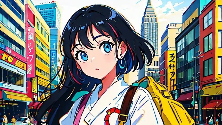 (flat color:0.9),(colorful:1.1),(masterpiece:1,2),retro,city pop, best quality, masterpiece, highres, original, extremely detailed wallpaper, looking at viewer,,,1girl,solo,Girl,Portrait