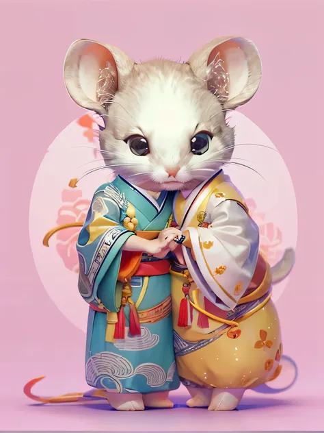 (personification: 1.4), (full body shot), (china: unique male and female mice holding hands, hanfu, stand on two feet, oriental ...